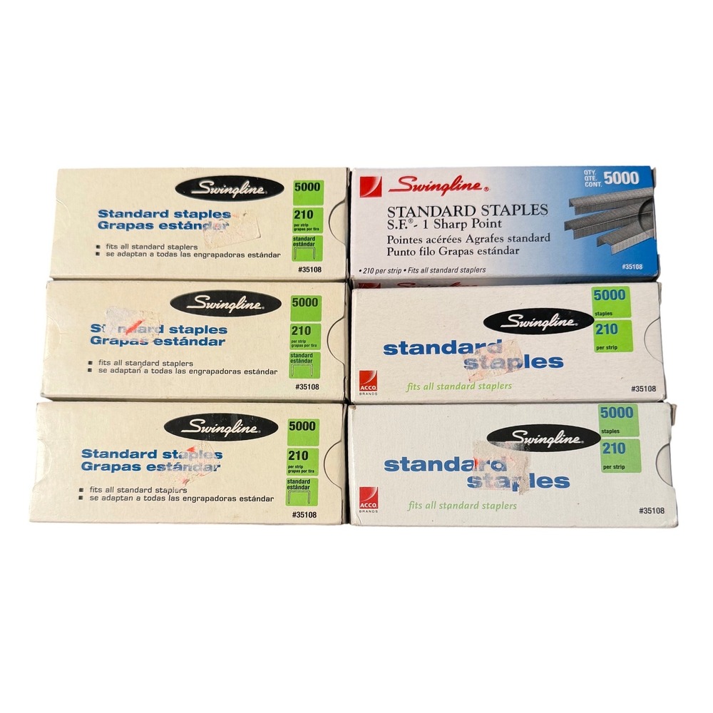 Swingline Standard Staples 35108 Lot of 6 Boxes 30000 Total Chisel‎ Point Silver